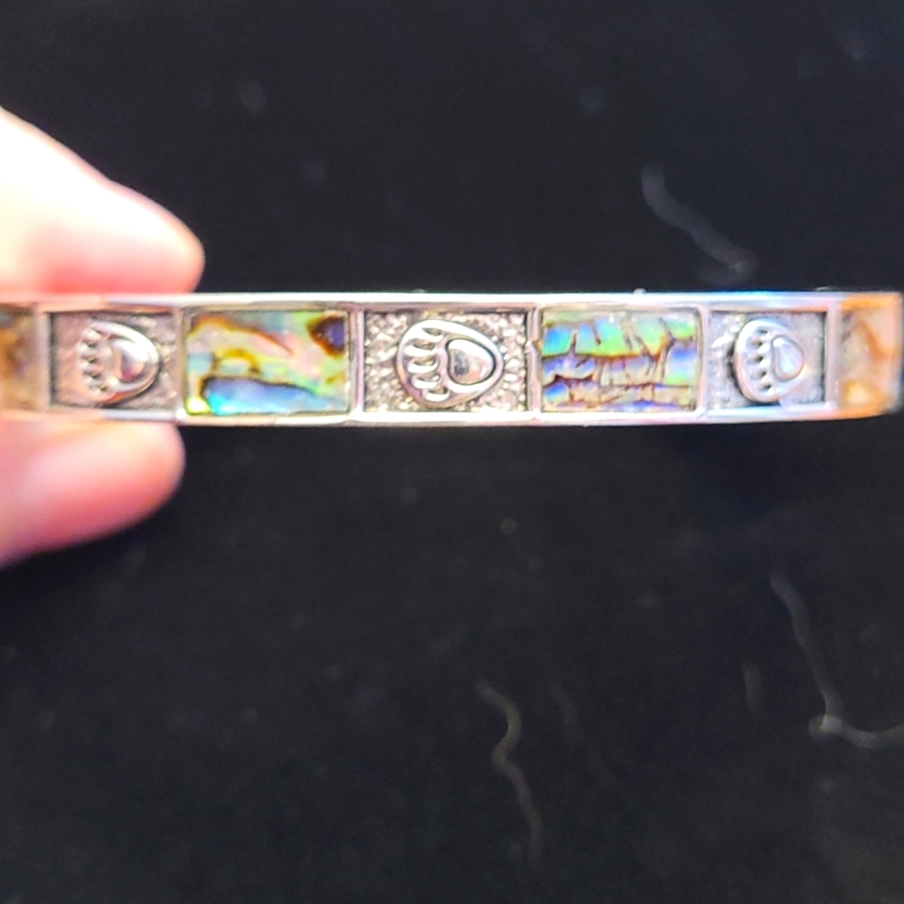 Abalone hinged bracelet Silver Tone